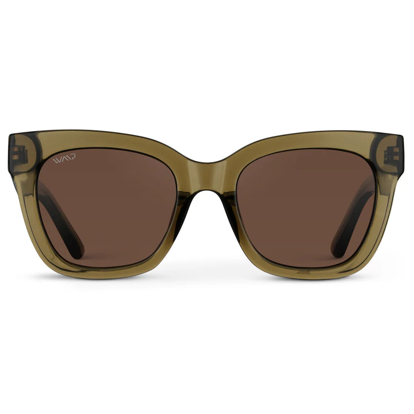 Crystal green and brown square sunglasses with polarized lenses and acetate frame—modern and protective eyewear with UV protection