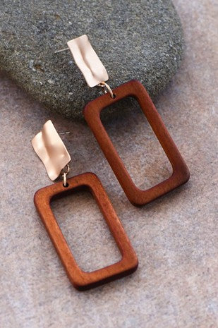 Rectangular Wooden Drop Earrings