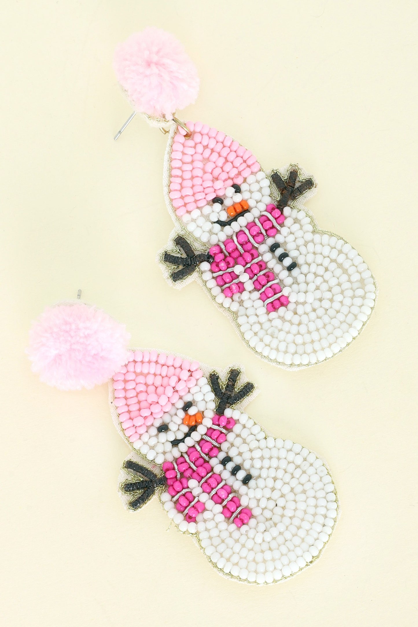 Pom Pom Snowman Christmas Beaded Earrings