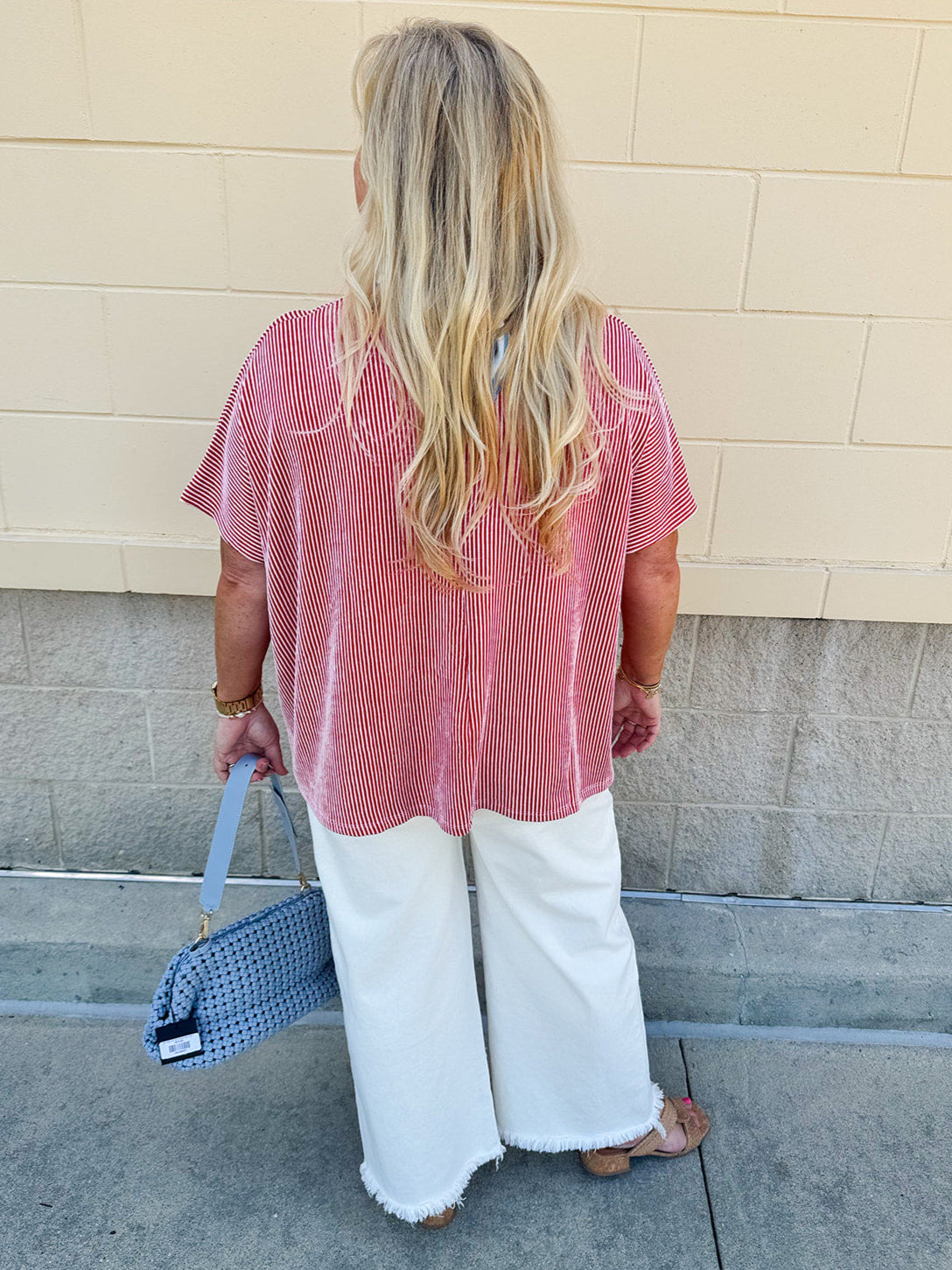 Everyday Ease Oversized Ribbed Shirt – Red
