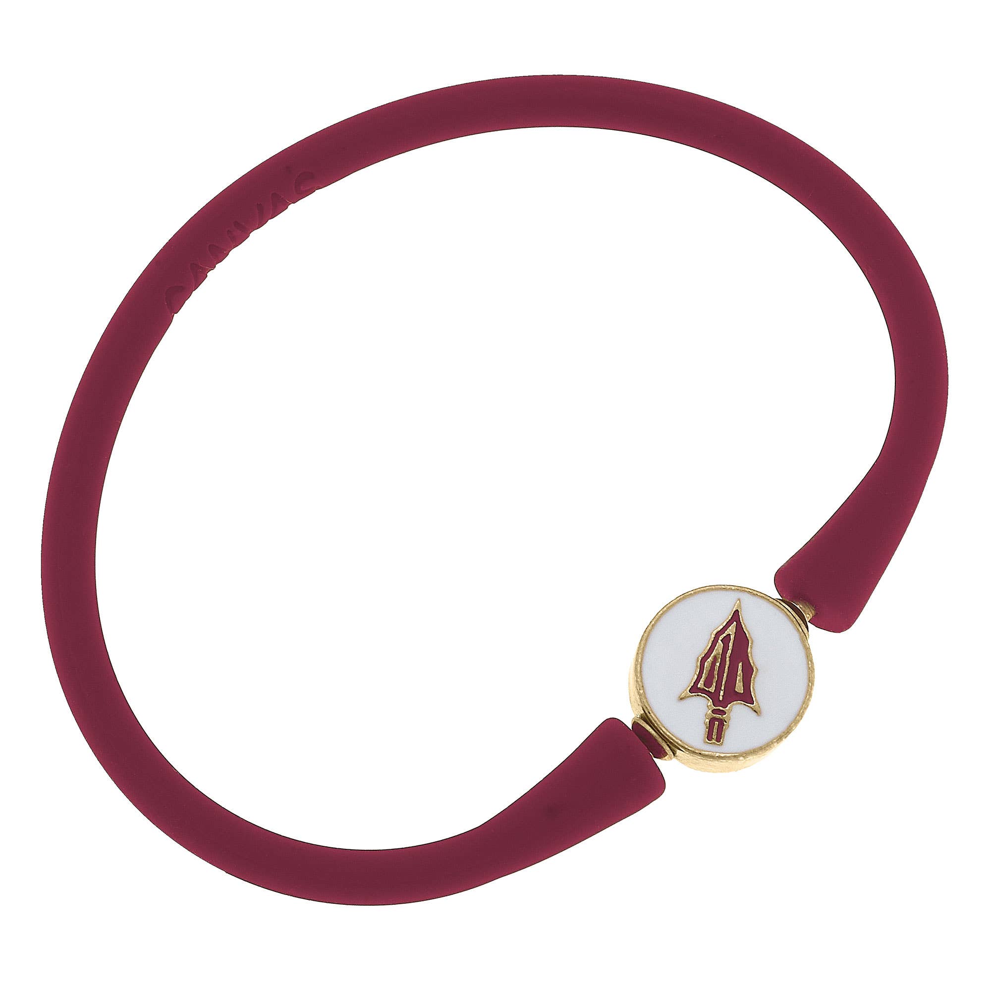 A sleek waterproof silicone bracelet featuring an enamel Florida State University logo charm at the clasp.
