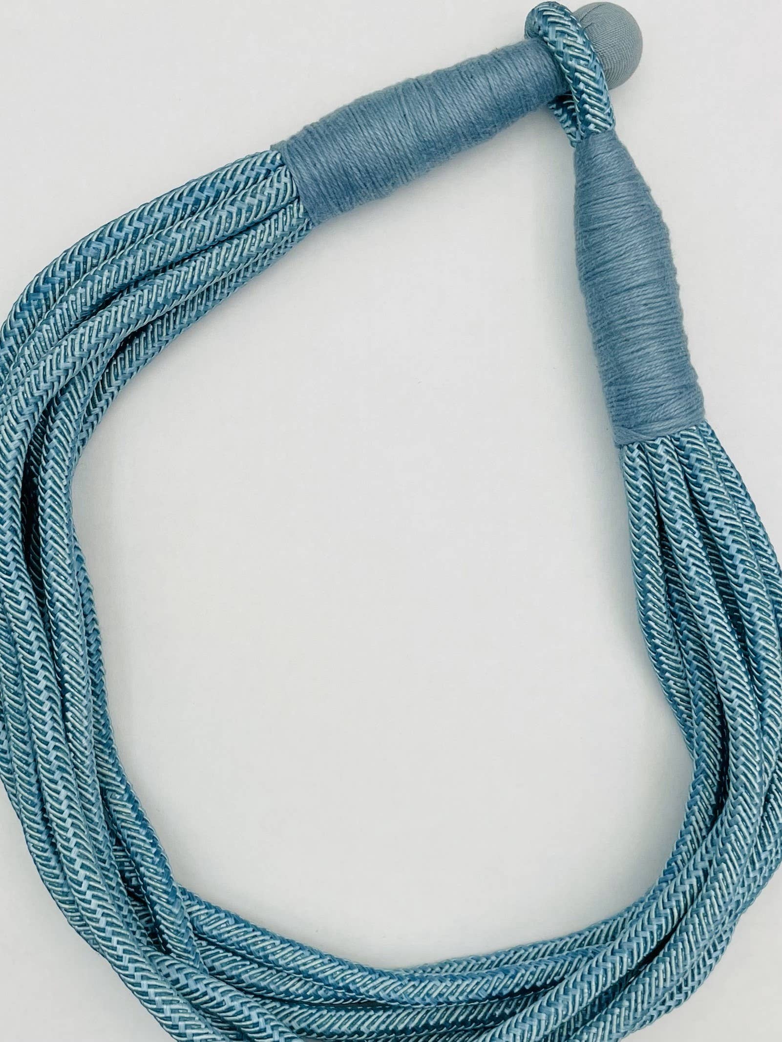 Dusty blue cotton rope necklace with layered strands, lightweight and breathable for all-season styling