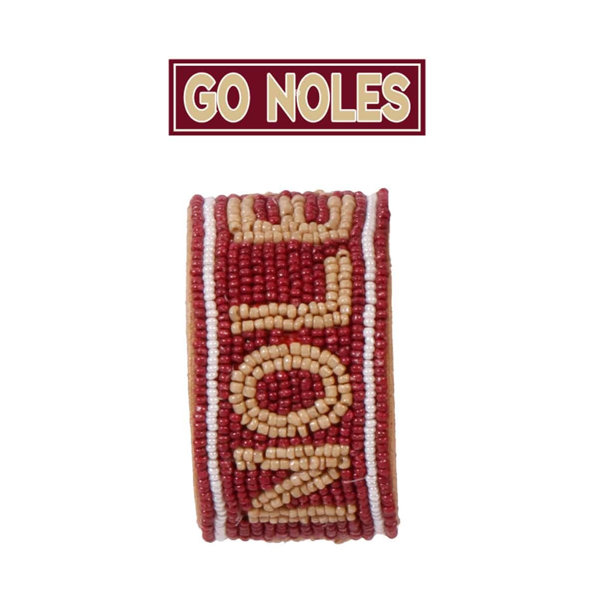 Garnet and gold beaded cuff bracelet featuring the FSU logo, perfect for showing team spirit.