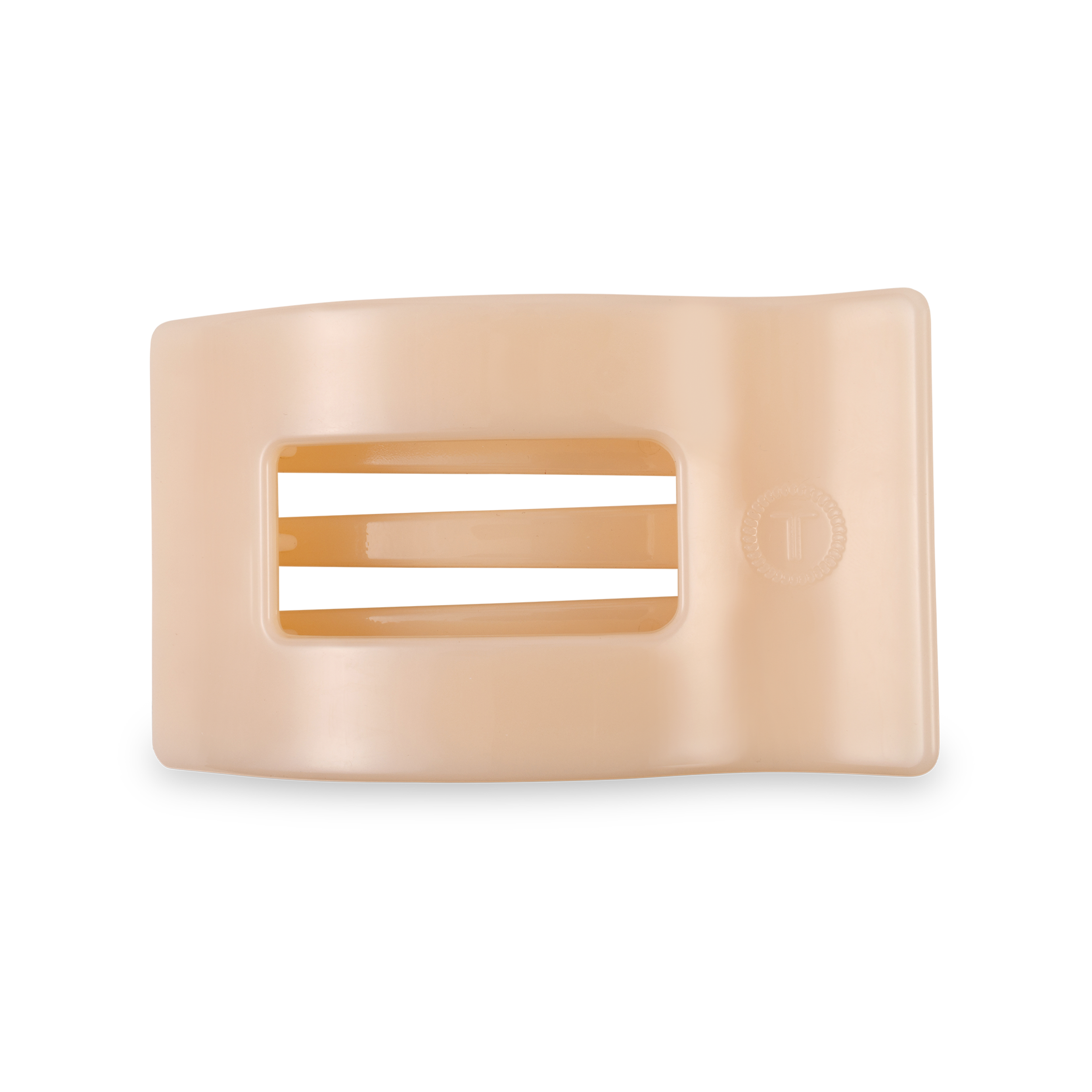 TELETIES medium flat rectangle hair clip in almond beige finish.