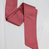 Garnet satin scarf with white geometric micro-pattern, double-sided with diagonal ends