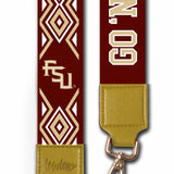 Garnet ikat patterned adjustable purse strap with FSU and Go Noles lettering, designed for clear and everyday bags.