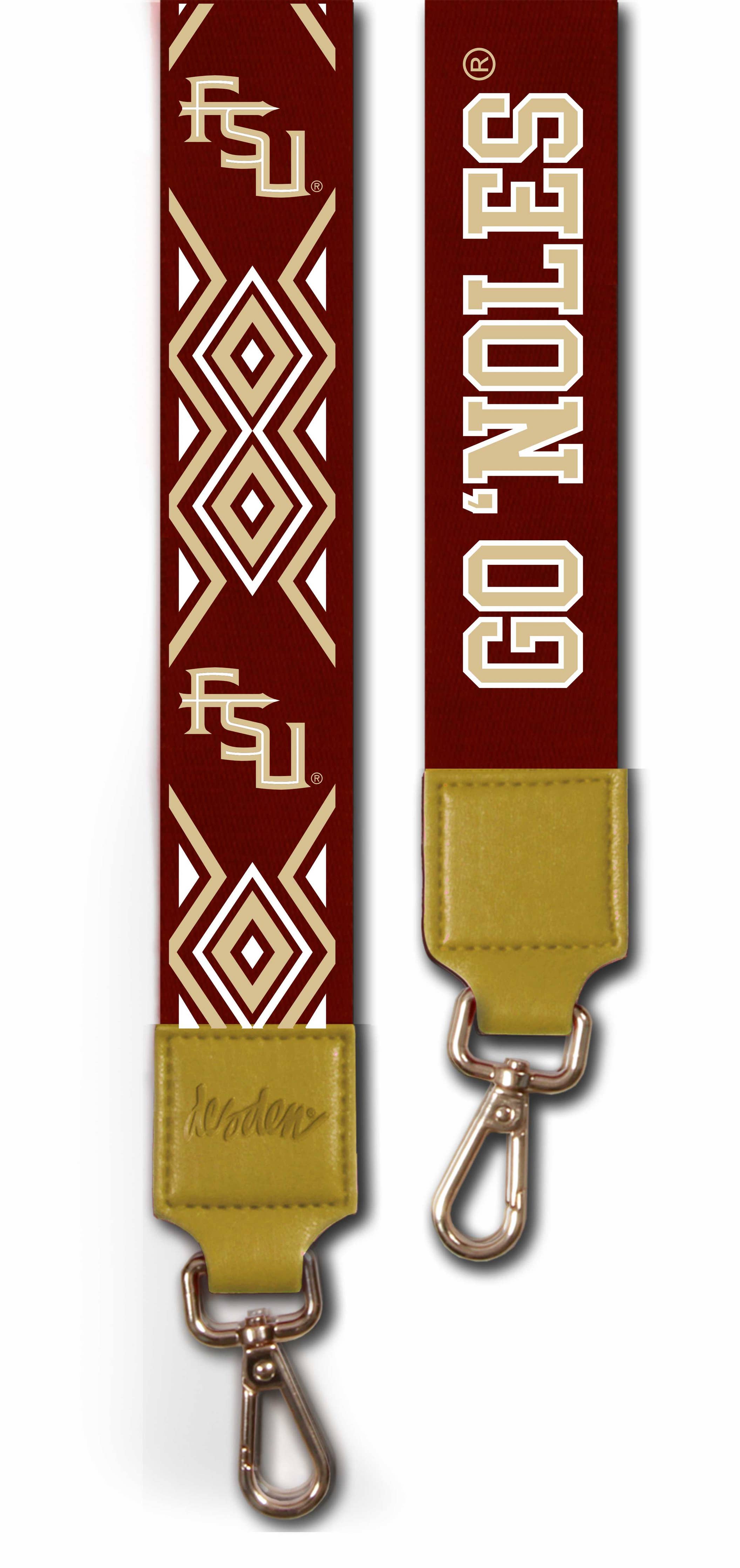 Garnet ikat patterned adjustable purse strap with FSU and Go Noles lettering, designed for clear and everyday bags.