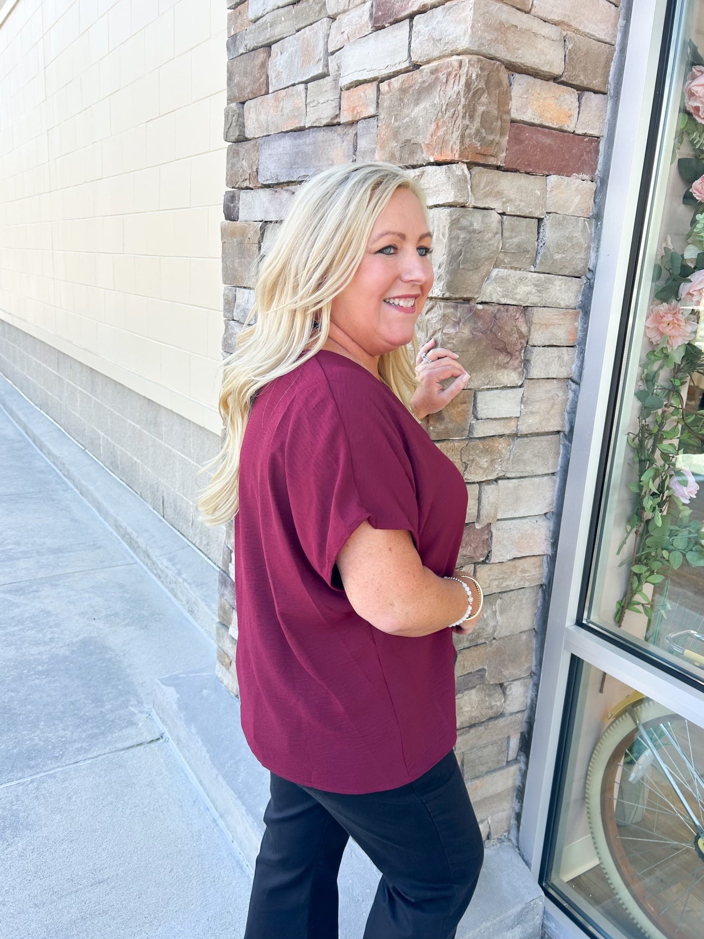 Cafe Patio V-Neck Garnet Top