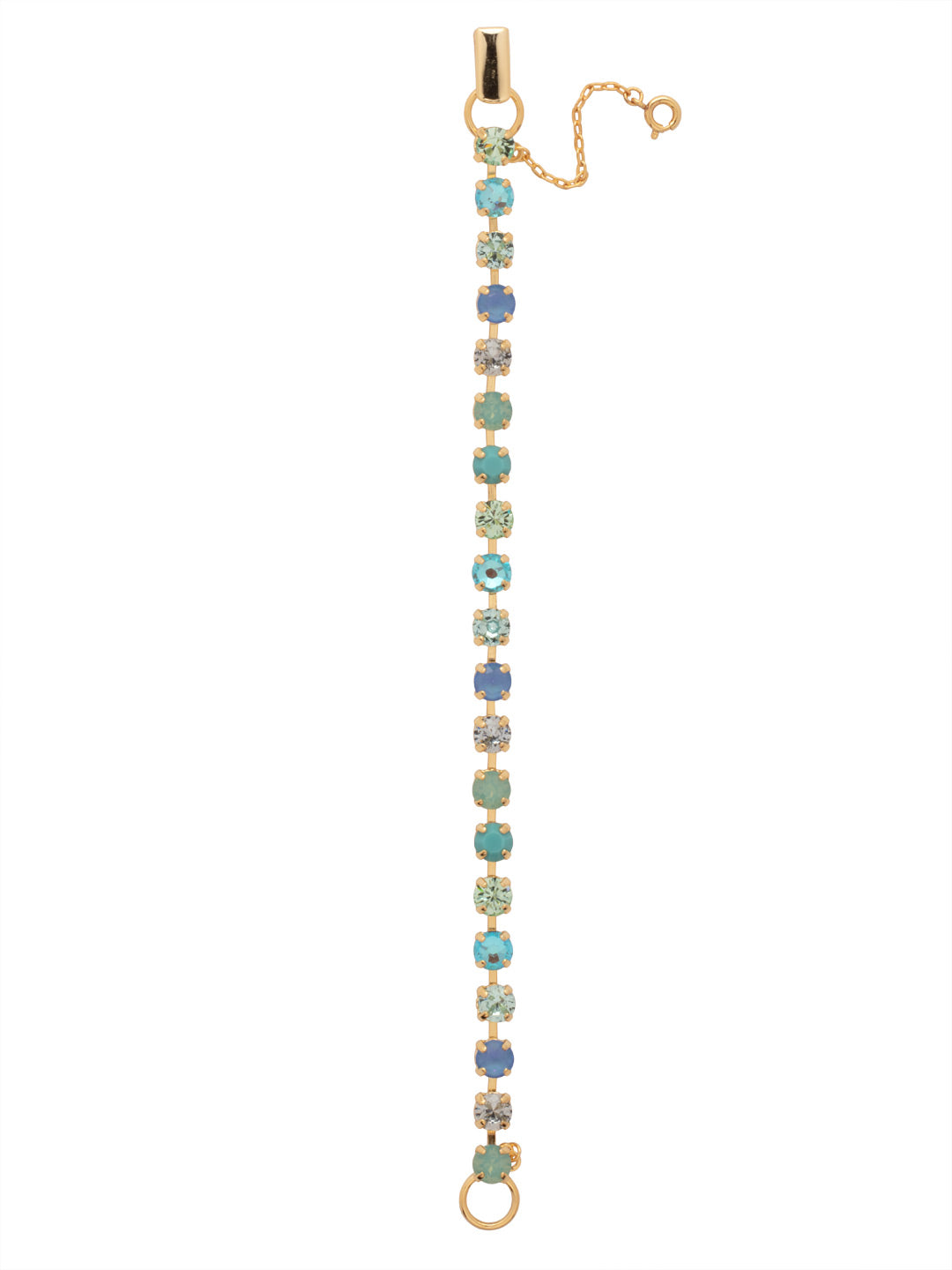 Bright gold-tone tennis bracelet with round-cut crystals from Sorrelli’s Ocean Collection.