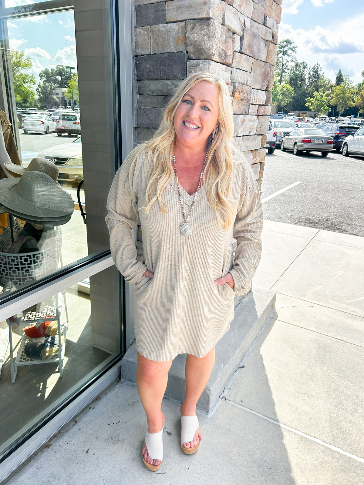 Sweet Truth V-Neck Textured Knit Dress | Styled View