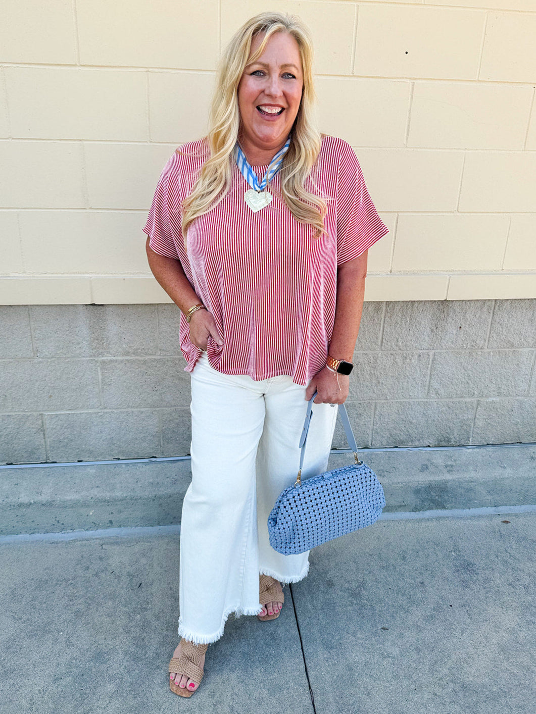 Everyday Ease Oversized Ribbed Shirt – Red