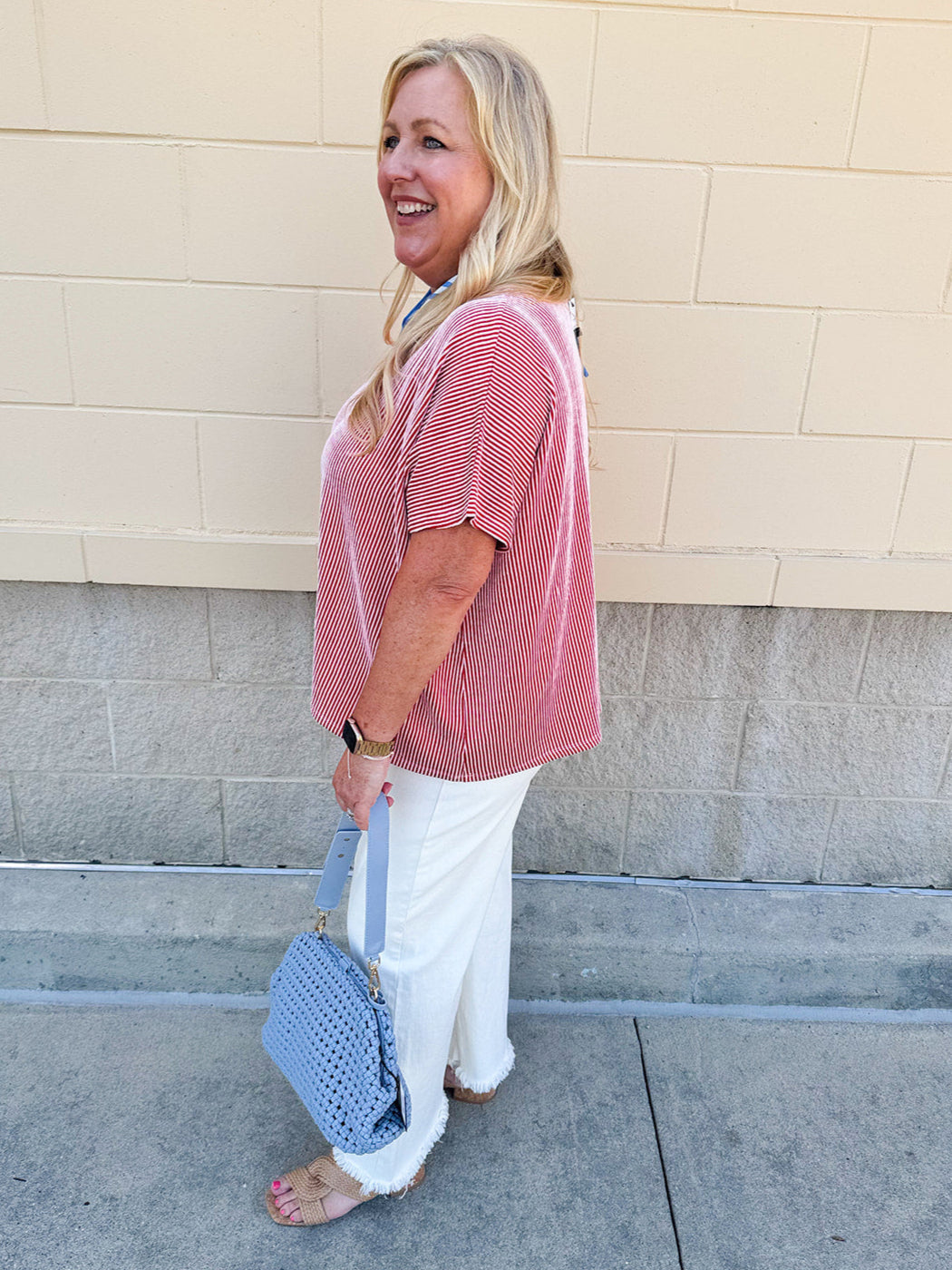 Everyday Ease Oversized Ribbed Shirt – Red