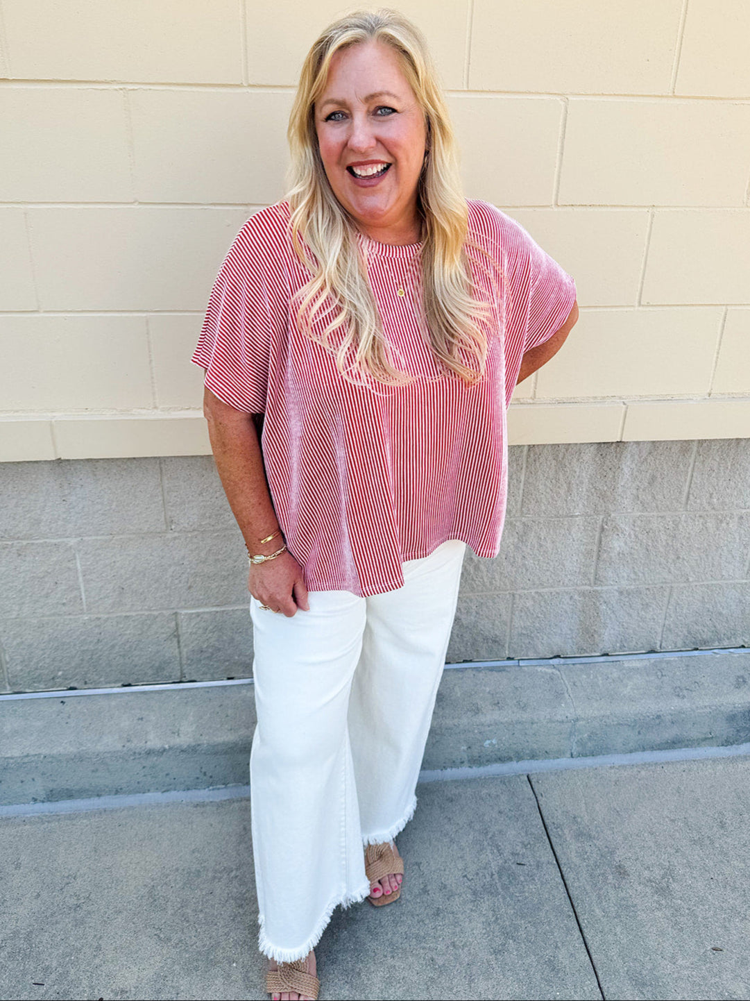 Everyday Ease Oversized Ribbed Shirt – Red