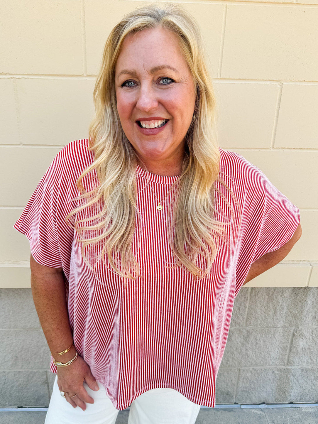 Everyday Ease Oversized Ribbed Shirt – Red