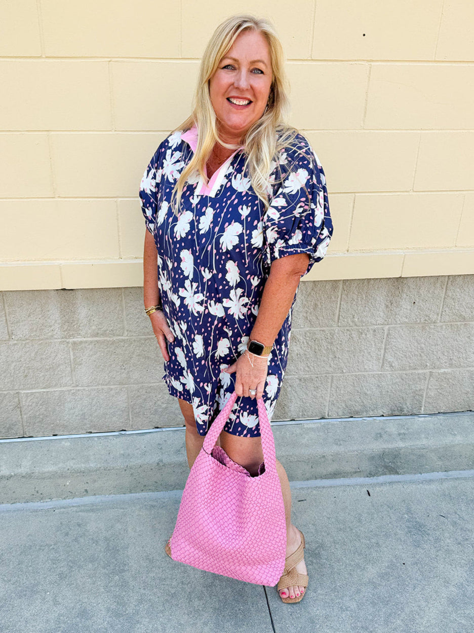 Floral Haven Split Neck Mini Dress