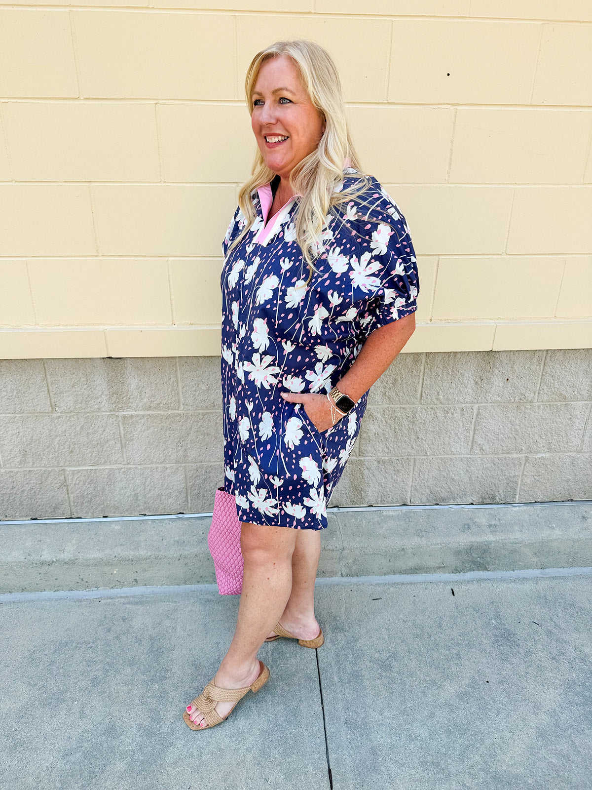 Floral Haven Split Neck Mini Dress