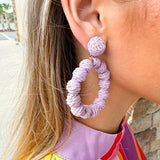 Handmade Straw Pom Poms Earrings