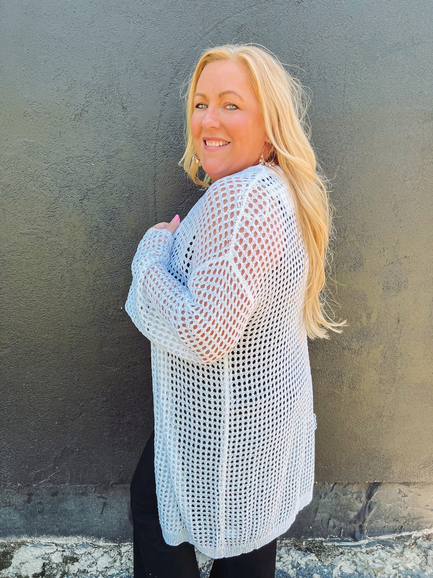 Malibu Villa Open Knit Cardigan | Side View