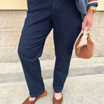 Mid-rise denim trouser-cut pants in Zodiac wash with clean hem.