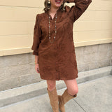 The Bloom Haven 3D Floral Mini Dress in Brown