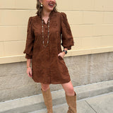 Brown Mini Dress with 3D Florals