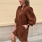 The Bloom Haven 3D Floral Mini Dress in Brown