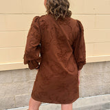 The Bloom Haven 3D Floral Mini Dress in Brown