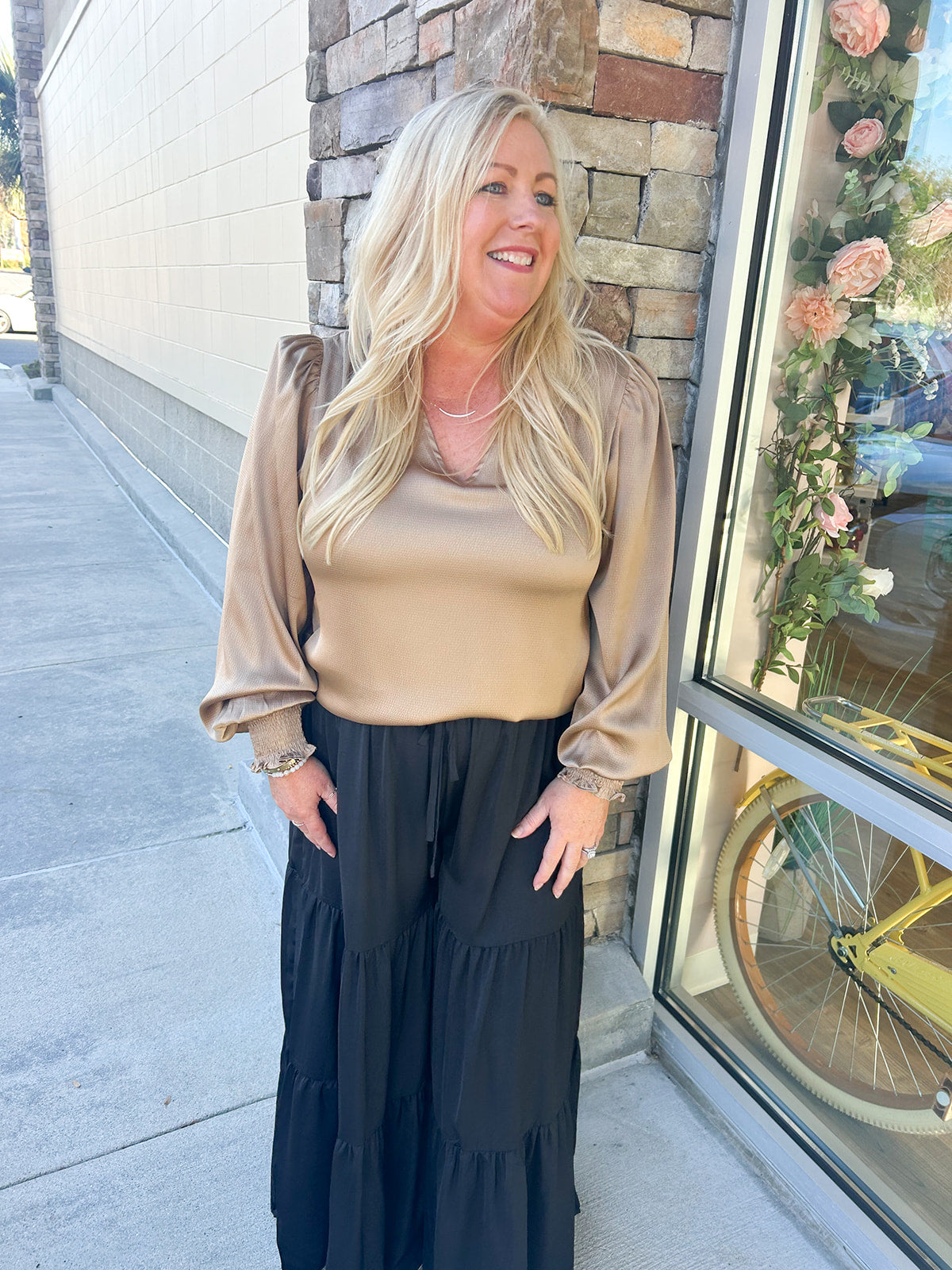 Sangria Toast Smocked Cuff Top | Styled View