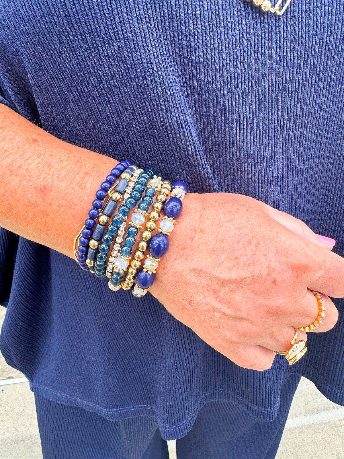 Multibead Stackable Bracelet in Navy 7 bracelet set