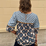 Blue Muse Retro Geometric Top