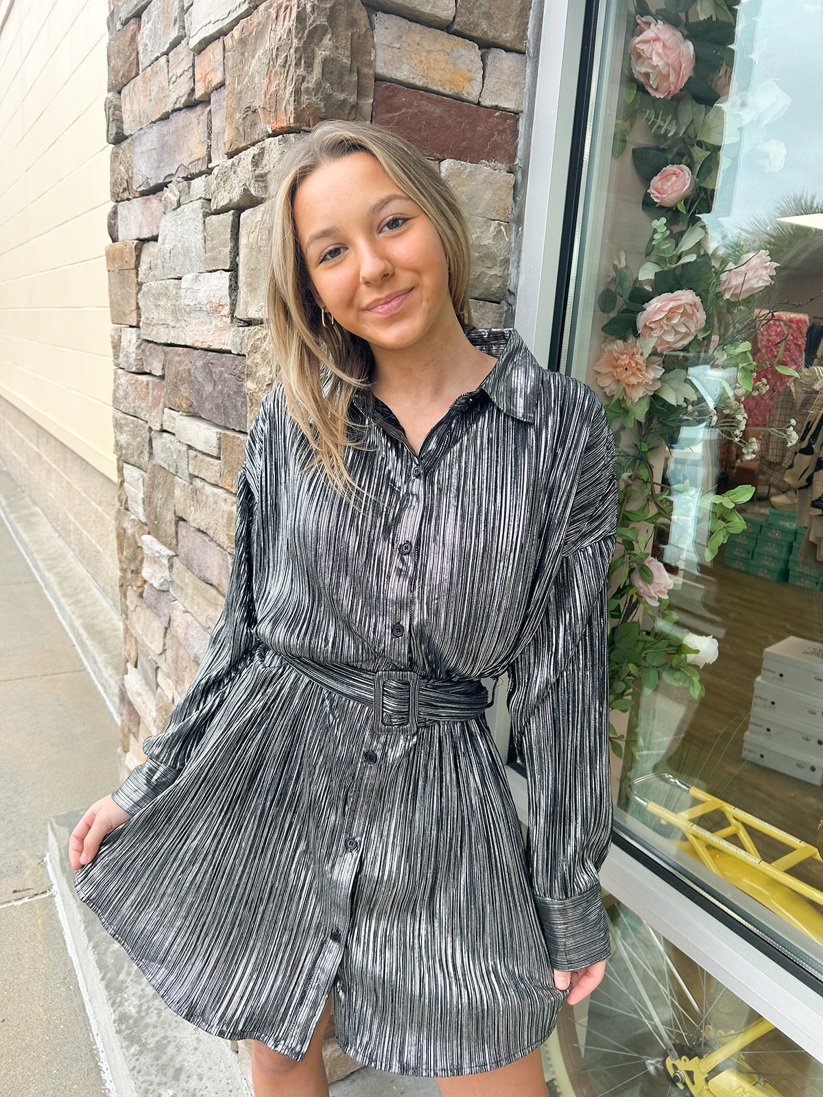Champagne Nights Pleated Dress | Front View