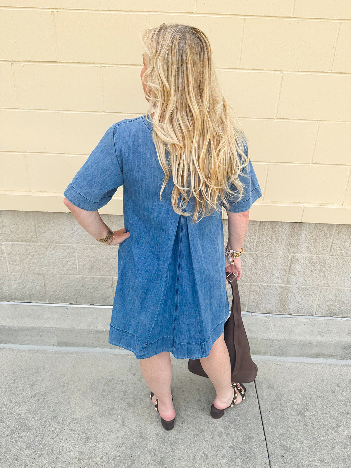 Denim style mini dress, perfect for your next outing.