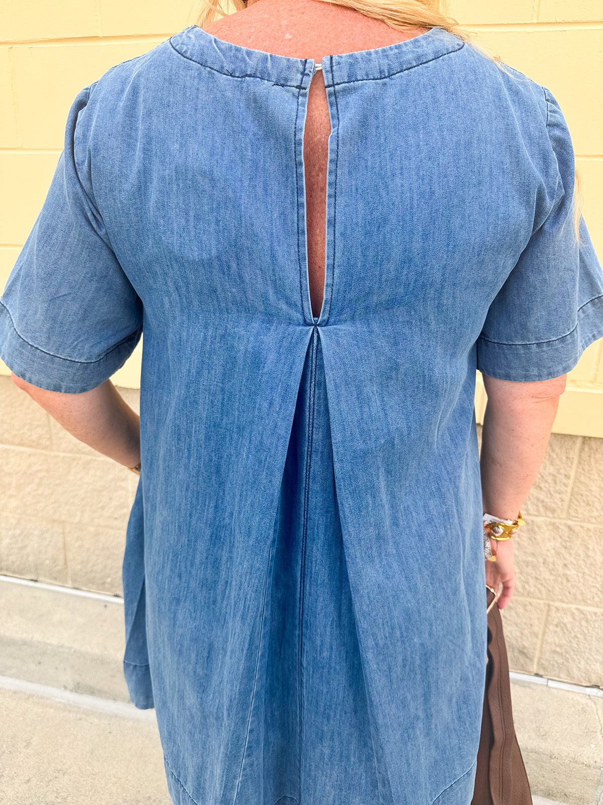 Denim style mini dress, perfect for your next outing.