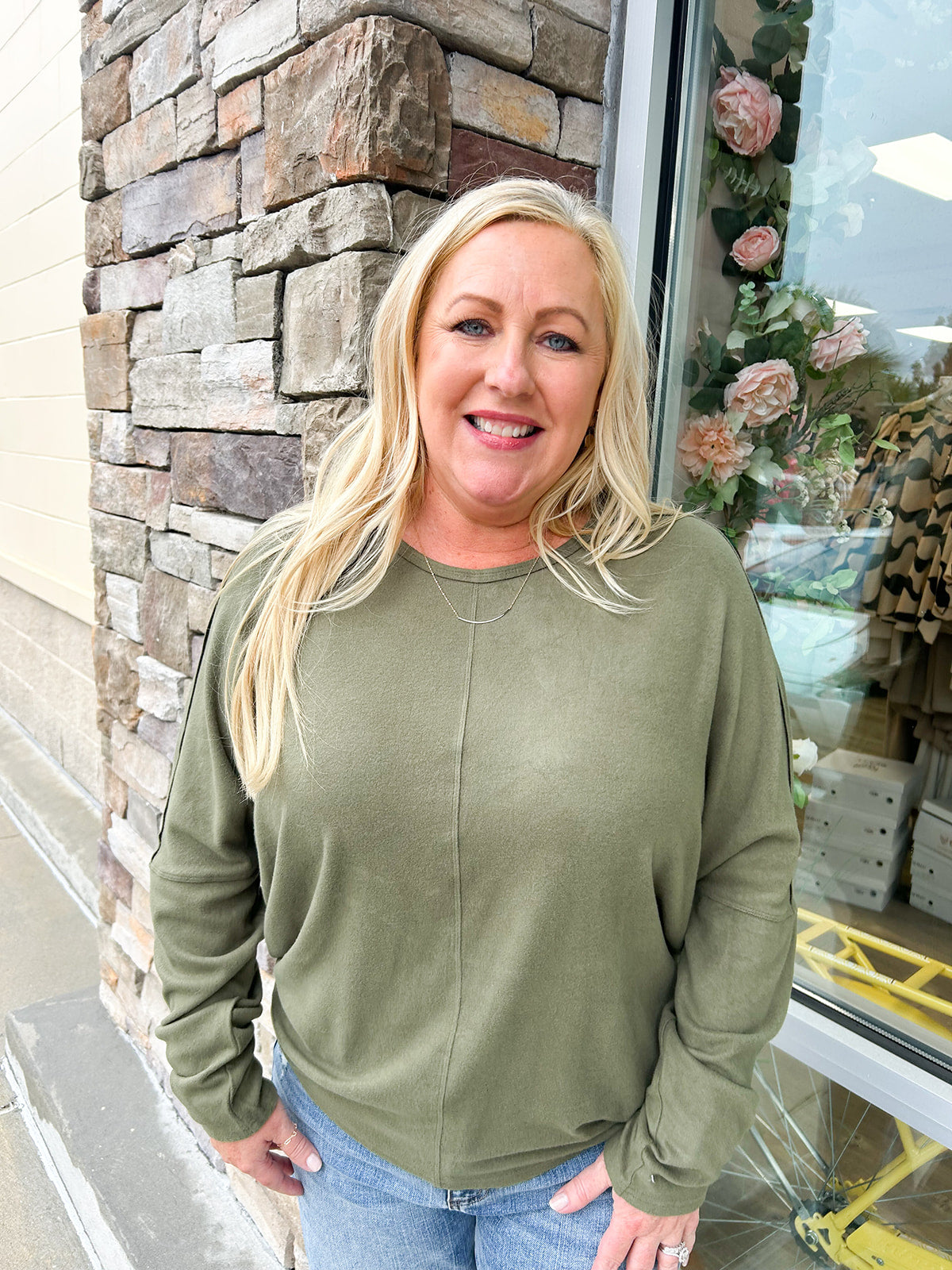 Long Weekend Dolman Sleeve Olive Top
