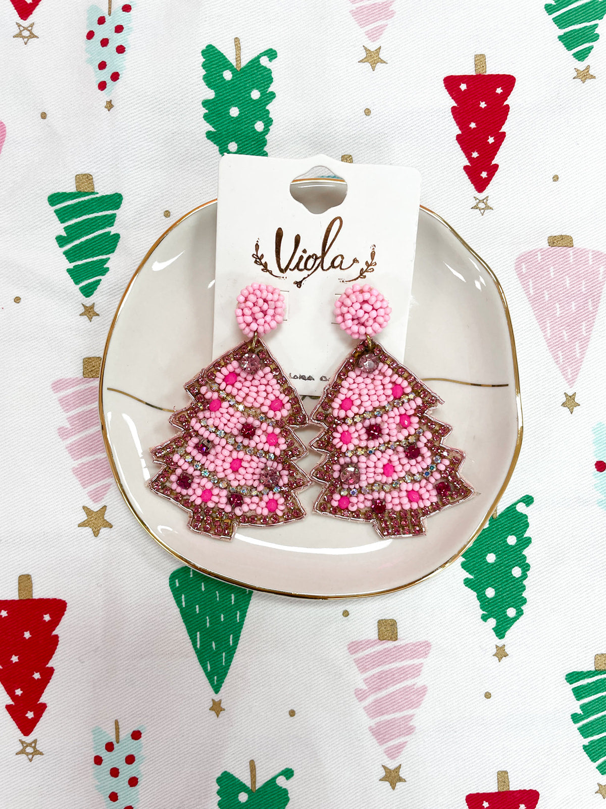 Jeweled Beaded Christmas Tree Earrings
