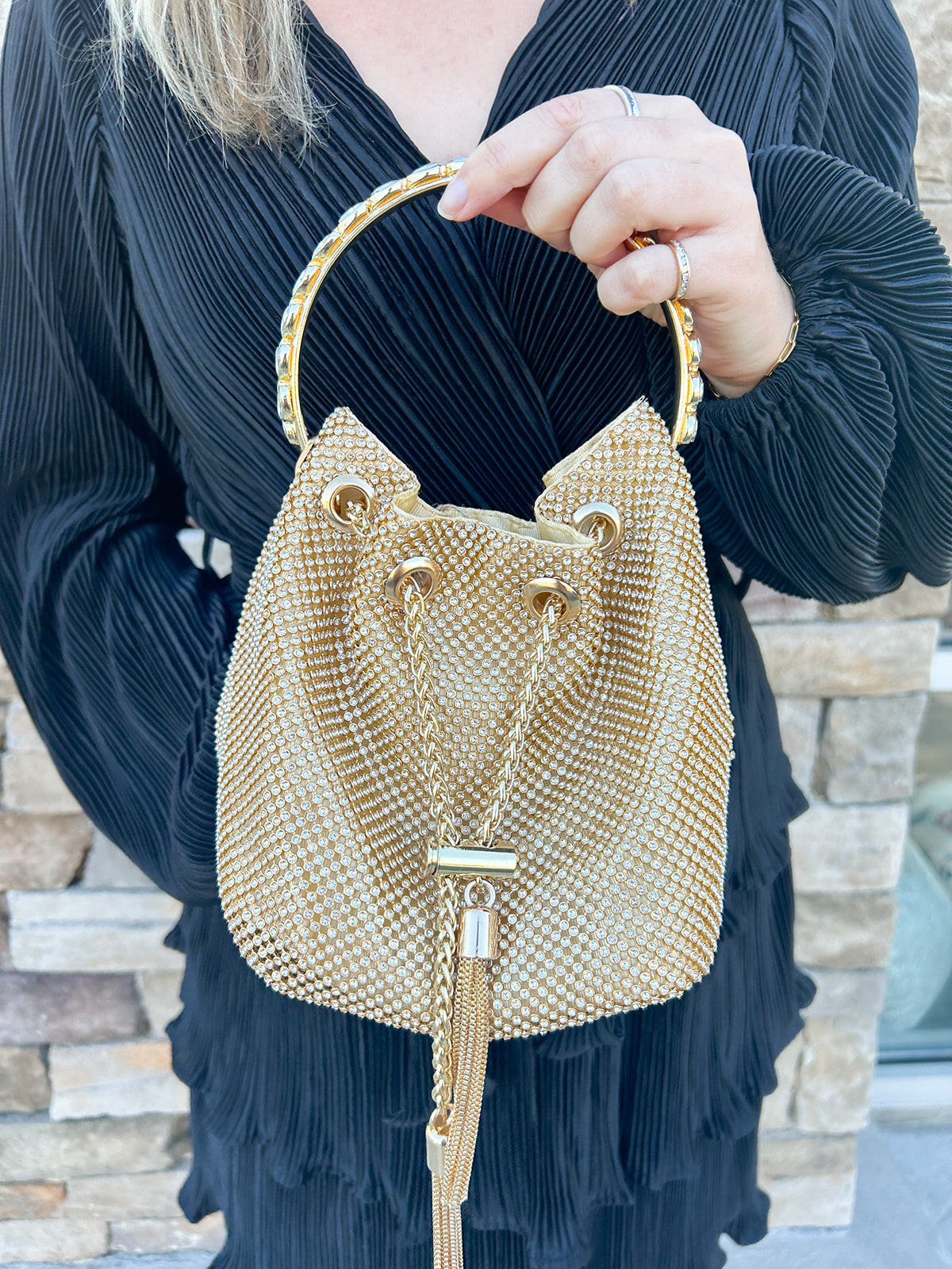 Rhinestone Drawstring Purse