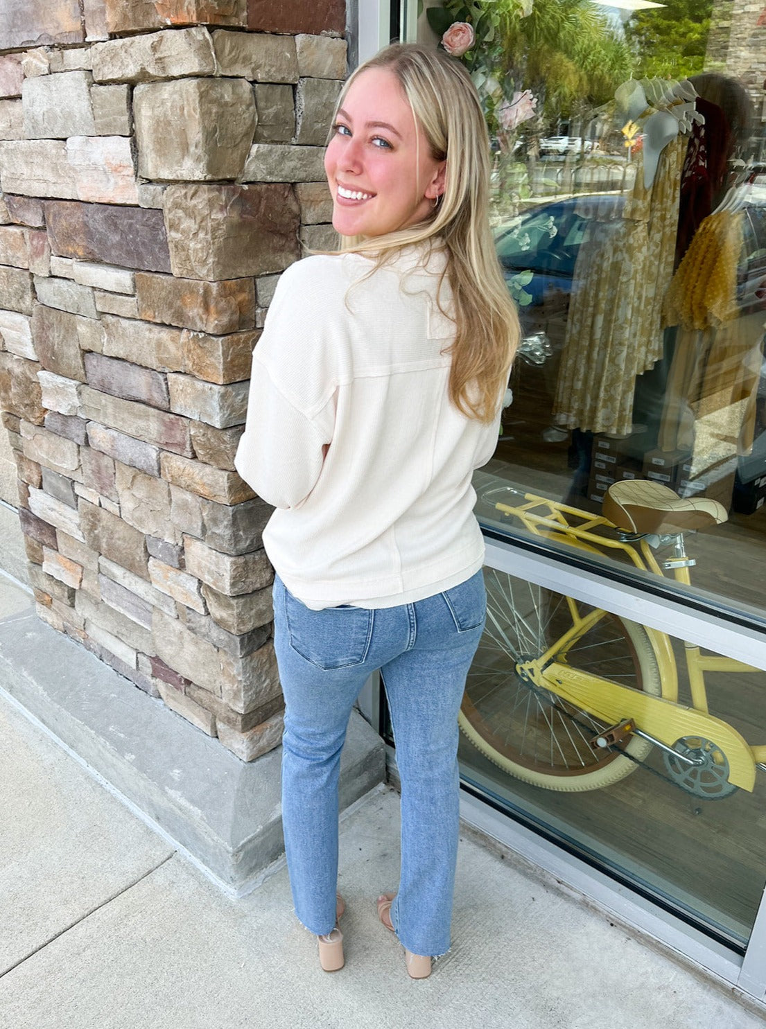 Fall Latte V-Neck Knit Top | Back View
