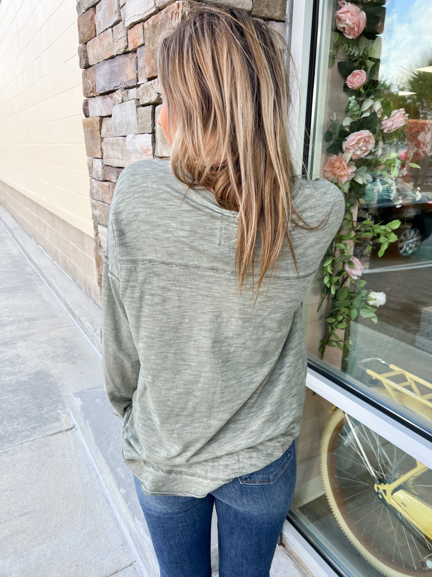 Chilly Morning Oversized Knit Top-Olive | Back View