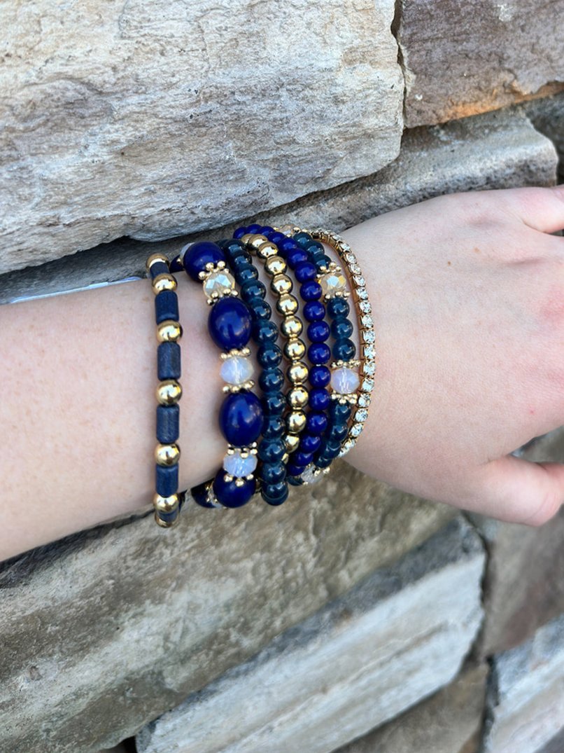 Multibead Stackable Bracelet in Navy 7 bracelet set