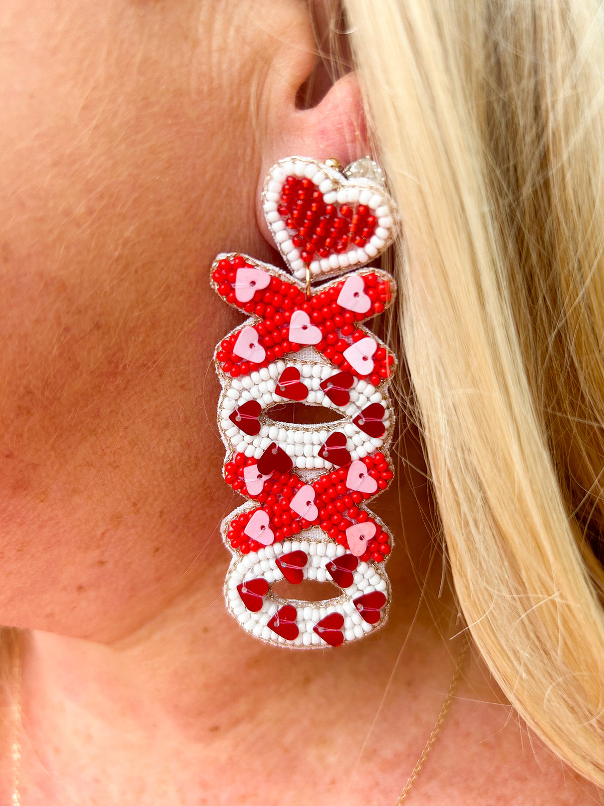 Xoxo Beaded Valentine's Earrings - Red