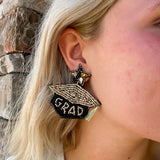 Jeweled Graduation Cap Beaded Drop Earrings