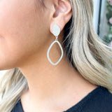 Silver Rhinestone Pave with Open Round Drop 2" Earring