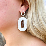Oval Wedding White Pearl Dangle Earrings