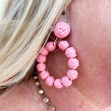 Handmade Straw Pom Poms Earrings