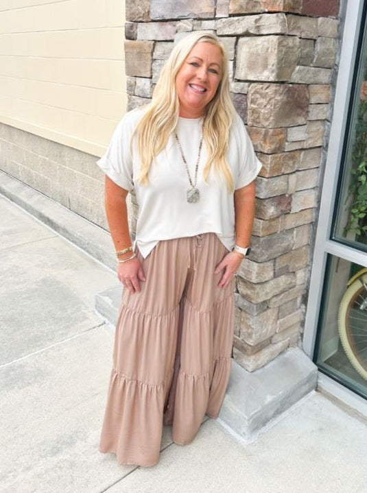 Composed Charm Satin Wide Leg Pants | Styled View