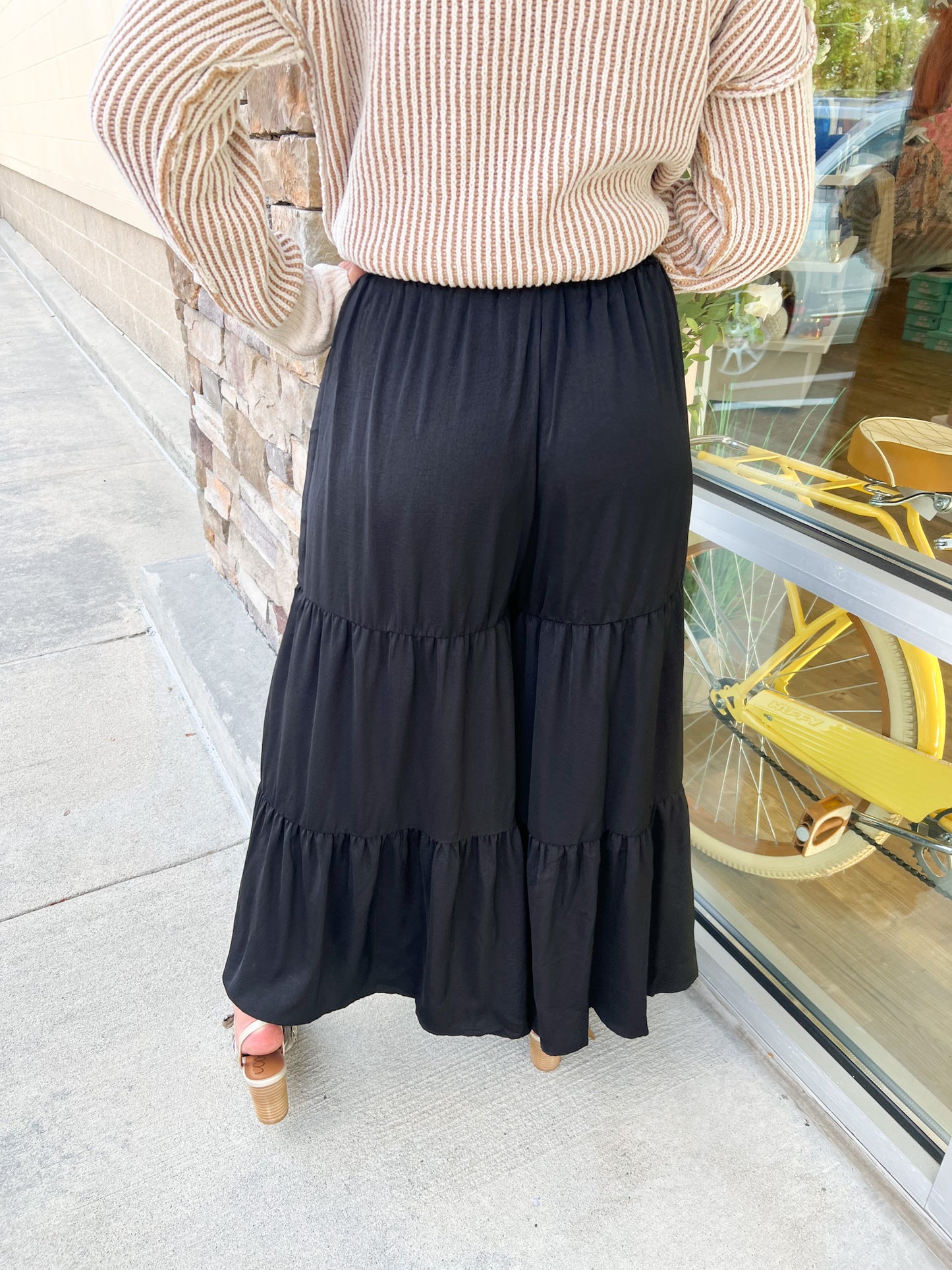 Composed Charm Satin Wide Leg Pants-Black | Back VIew