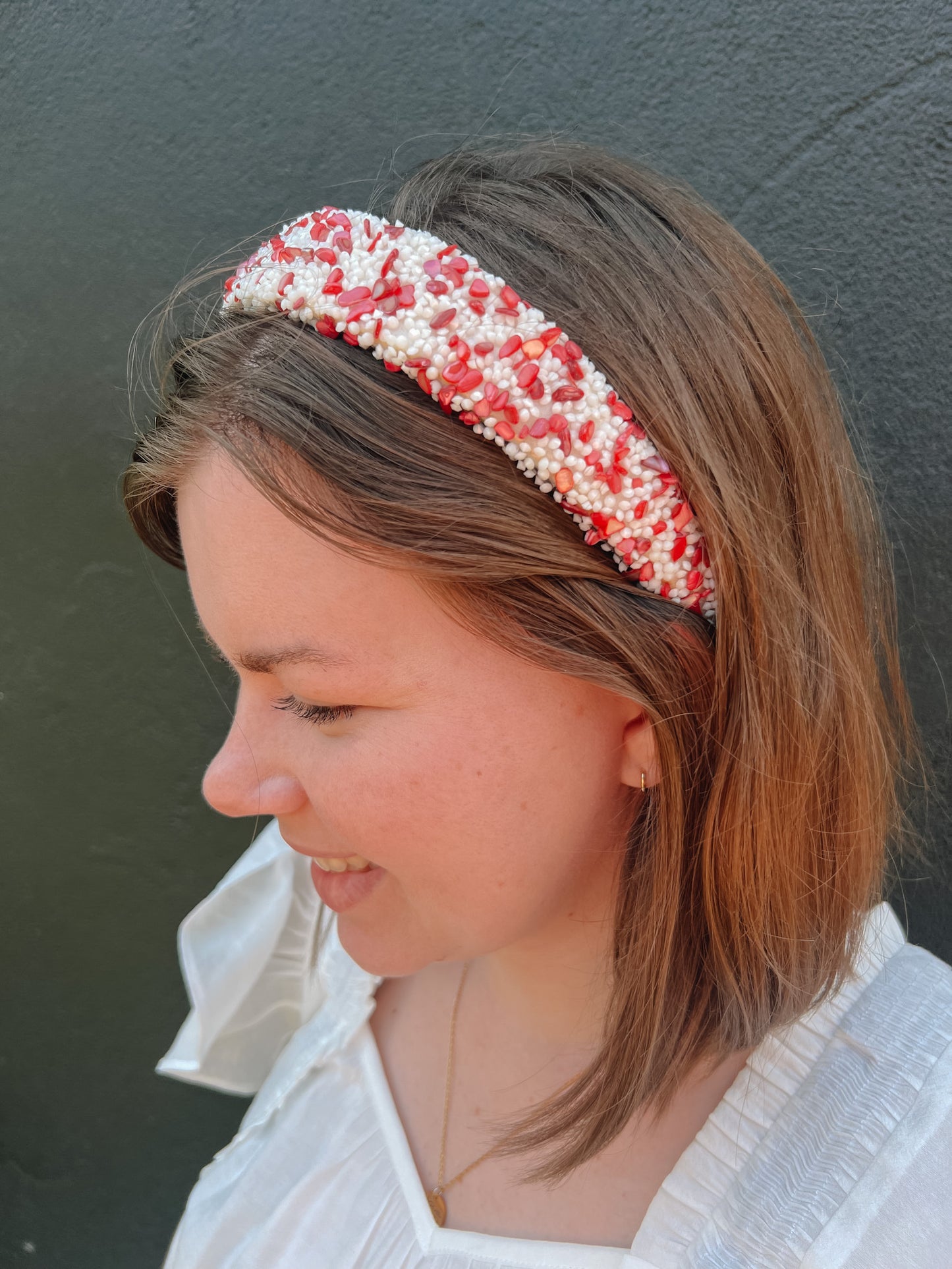 All That Glitters Headband - Red + White | Side View
