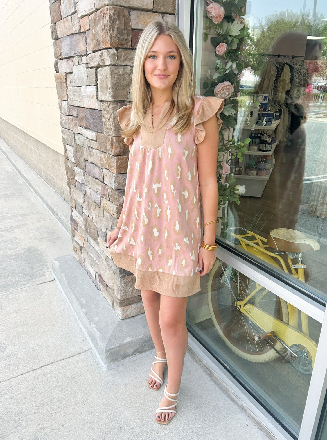 Sweetly Strumming Leopard Suede Dress | Front View