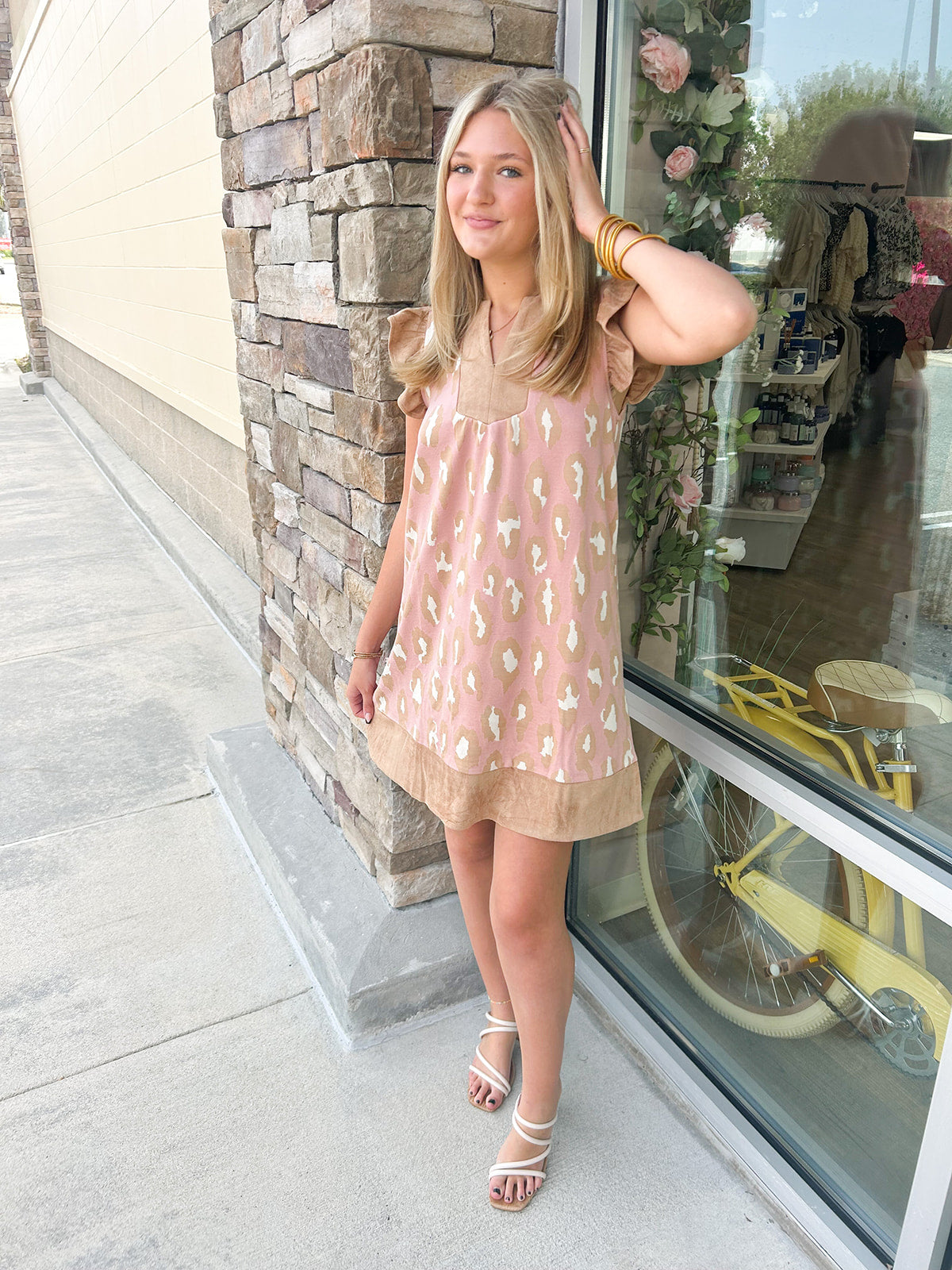Sweetly Strumming Leopard Suede Dress | Front View