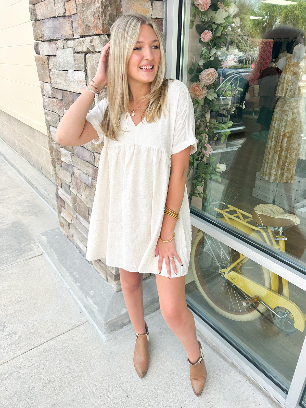 Stay Encouraged Babydoll Dress | Front View
